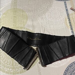 Oscar de la Renta Black Textured Belt